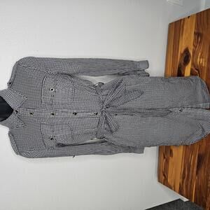 Tory Burch Navy and White Polka Dot Button Down Long Sleeve Shirt Dress Small 2